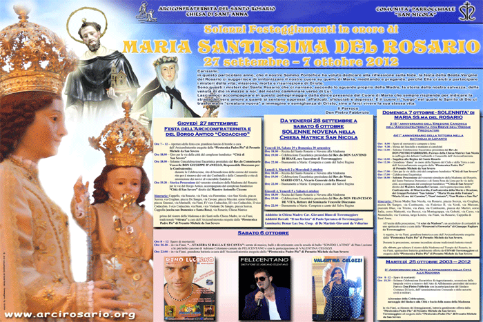 Festeggiamenti in onore di Maria SS.ma  del Rosario: dal 27 settembre al 7 ottobre 2012