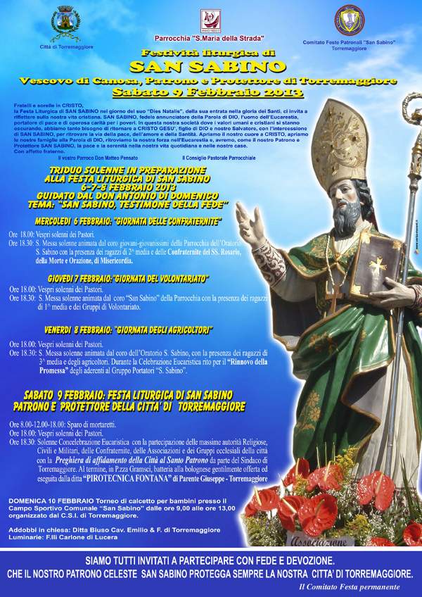 Festività liturgica di San Sabino 6-7-8-9 febbraio 2013