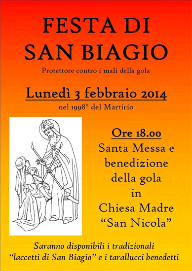 Programma Festa San Biagio 3 febbraio 2014 Torremaggiore