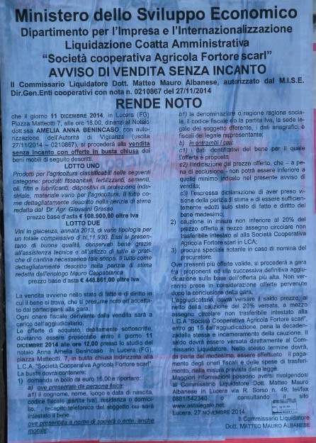 Liquidazione coatta Amministrativa della Società Coop Fortore,il commento di Peppino Lamedica