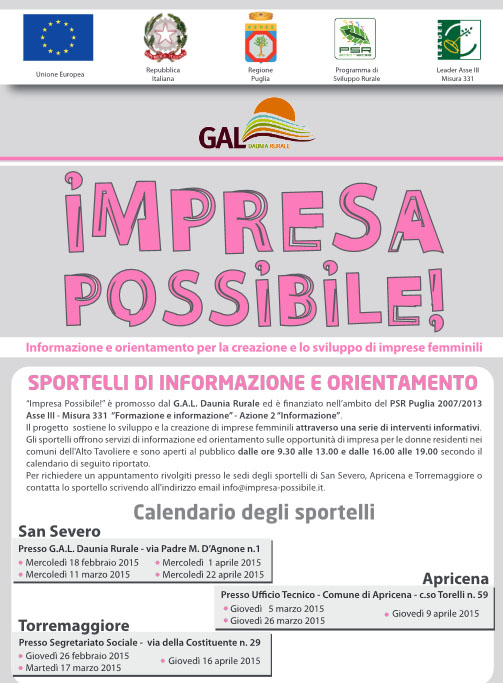 Impresa possibile a Torremaggiore: ecco le date dell’apertura dello sportello informativo