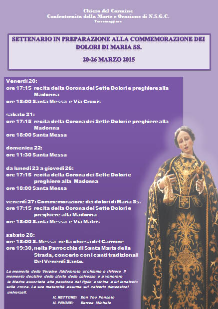 Settenario in preparazione alla commemorazione dei dolori di Maria SS dell’Addolorata 20-26 marzo 2015