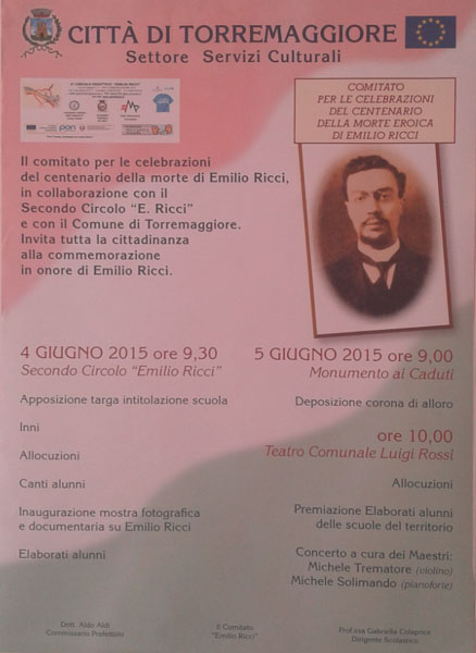 Centenario morte Emilio Ricci il 4-5 giugno 2015 a Torremaggiore, ecco il programma