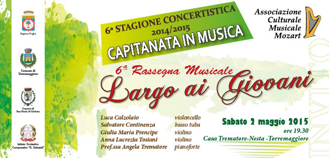 Rassegna musicale “Largo ai giovani” il 2 maggio 2015 a Torremaggiore