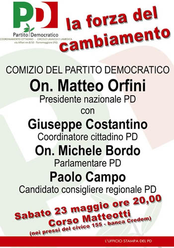Comizio del Partito Democratico a Torremaggiore il 23 maggio 2015