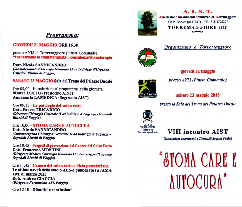 Stoma Care e autocura: se ne parla a Torremaggiore dal 21 al 23 maggio 2015