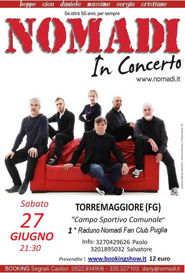 I Nomadi a Torremaggiore il 27 giugno 2015 al Campo Sportivo “San Sabino”