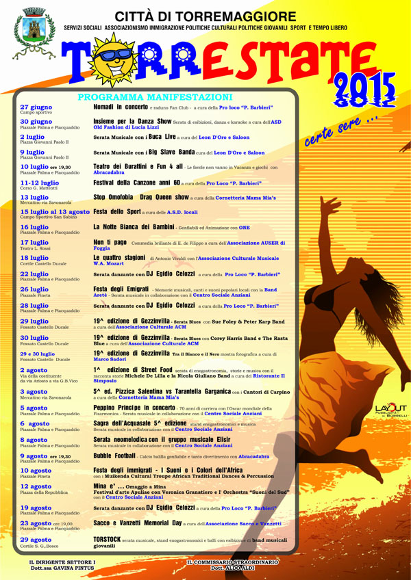 Programma completo Torrestate da giugno a settembre 2015