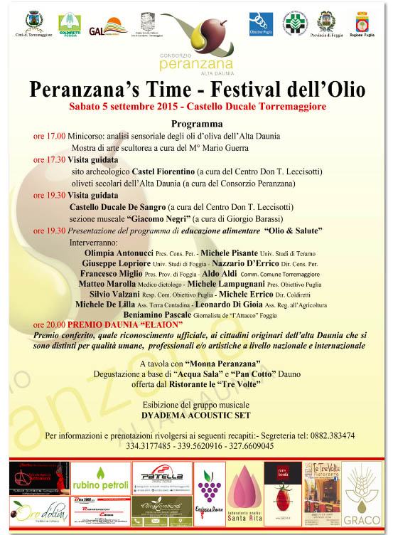 Peranzana’s Time – Festival dell’Olio  presso il Castello Ducale De Sangro di  Torremaggiore il 5 settembre 2015