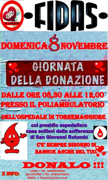 Torremaggiore 8 novembre 2015: giornata della donazione di sangue