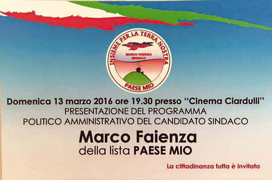 Presentazione del candidato sindaco Marco Faienza il 13 marzo 2016 presso il Cinema Ciardulli di Torremaggiore