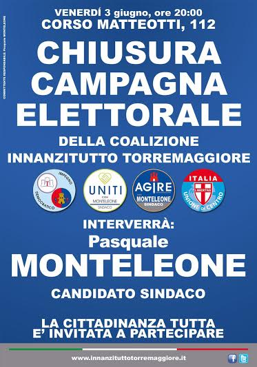 Pubblico comizio di chiusura della campagna elettorale di Lino Monteleone il 3 giugno 2016 presso Corso Matteotti