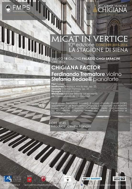 Concerto a Siena del violinista torremaggiorese Ferdinando Trematore il 18 giugno 2016