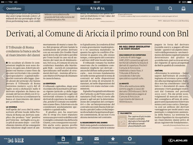 L’avvocato torremaggiorese Matteo Di Pumpo ottiene un’importante vittoria dal Tribunale di Roma in materia finanziaria e il quotidiano nazionale Il Sole 24 Ore gli dedica un articolo