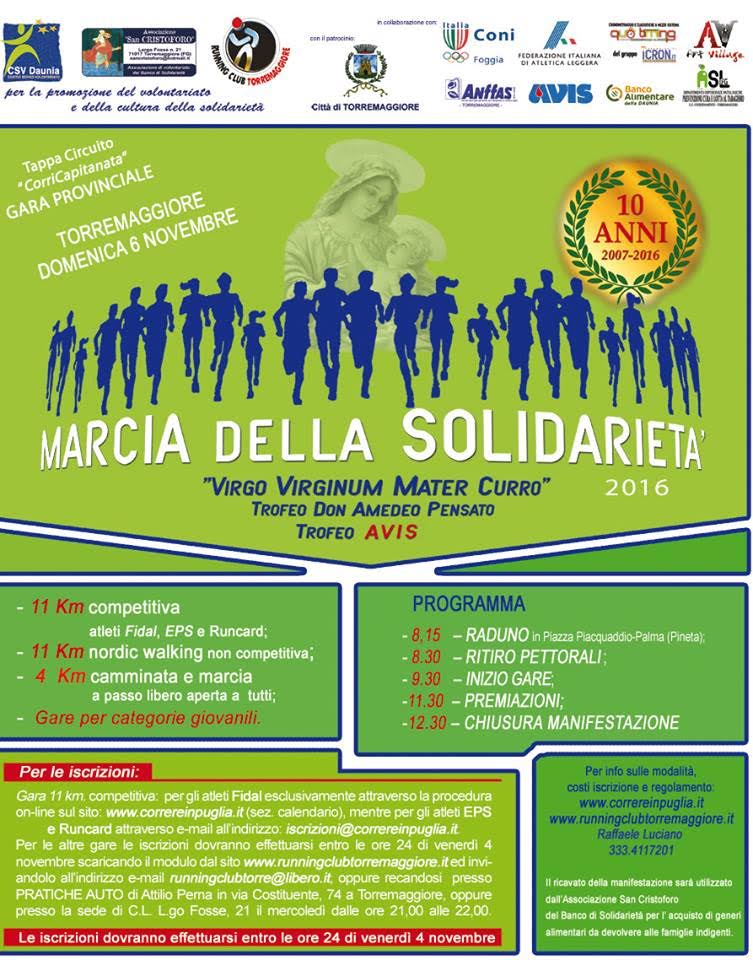 10° Edizione della Marcia della Solidarietà il 6 novembre 2016 a Torremaggiore