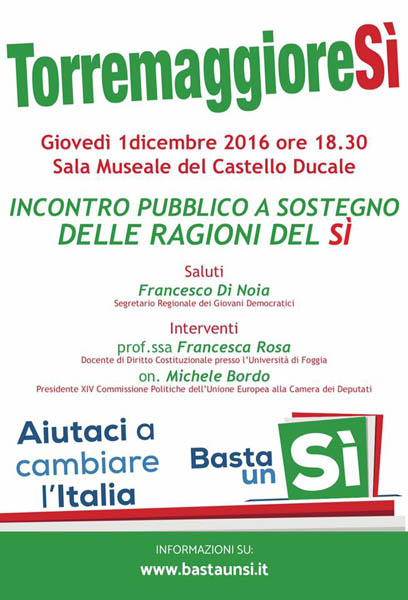 Incontro pubblico a sostegno delle ragioni del si il 1 dicembre 2016 a Torremaggiore