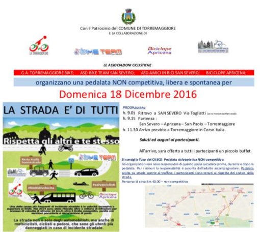 Pedalata non competitiva il 18 dicembre 2016