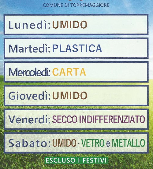 Raccolta differenziata, il nuovo calendario