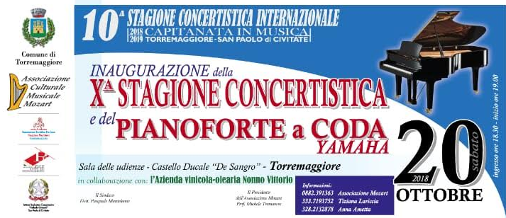 Al via la decima edizione della stagione concertistica Capitanata in Musica il 20 ottobre 2018 a Torremaggiore