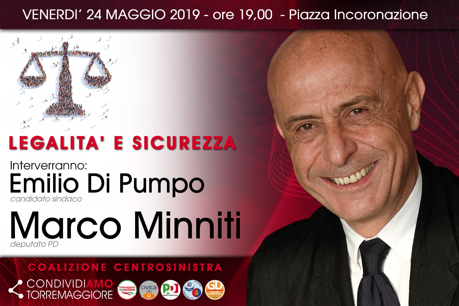 Marco Minniti a supporto di Emilio Di Pumpo il 24 maggio 2019 a Torremaggiore per la chiusura della campagna elettorale alle ore 19