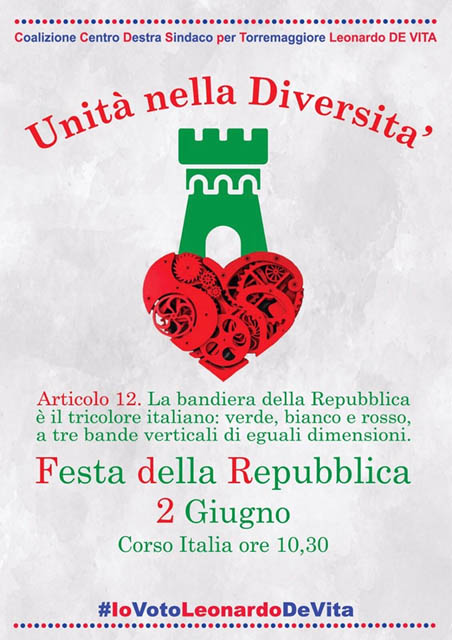 Unità nella diversità, evento del centrodestra torremaggiorese il 2 giugno in Corso Italia