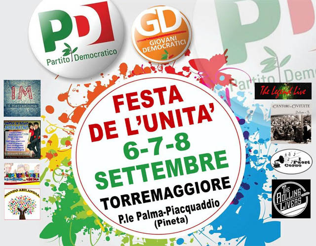 Programma della festa de L’Unità dal 6 all’8 settembre 2019 a Torremaggiore