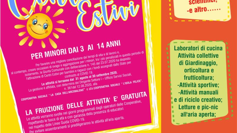 Torremaggiore:attivazione centri estivi per minori dai 3 ai 14 anni