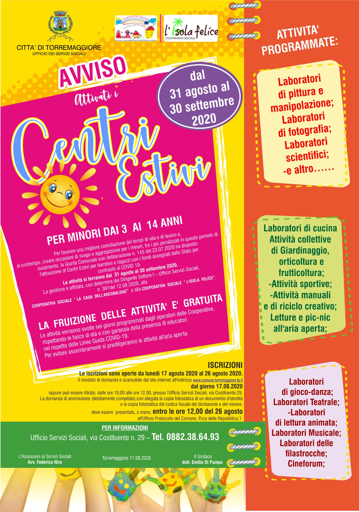 Torremaggiore:attivazione centri estivi per minori dai 3 ai 14 anni