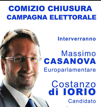 Il 18 settembre alle 20 comizio di chiusura della campagna elettorale per Costanzo Di Iorio con l’on Massimo Casanova per Fitto Presidente