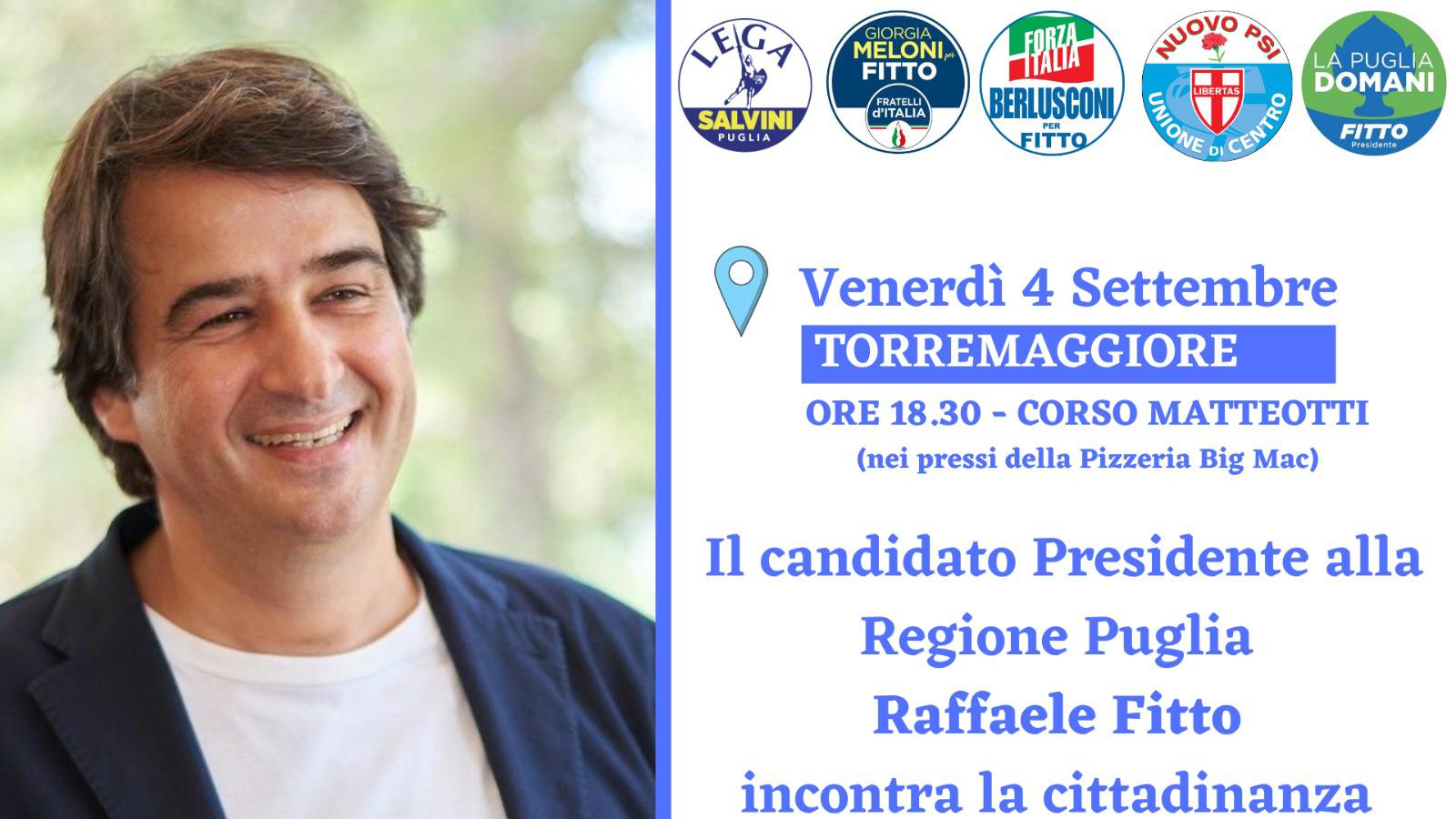 Raffale Fitto incontra la cittadinanza di Torremaggiore il 4 settembre 2020 su Corso Giacomo Matteotti