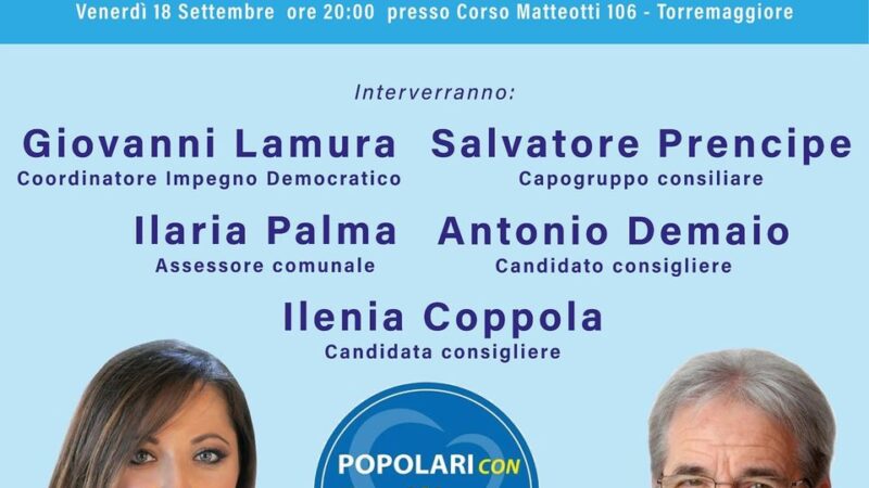 Regionali Puglia 2020: comizio di chiusura della campagna elettorale dei candidati Coppola e Demaio il 18 settembre a Torremaggiore per la lista Popolari con Emiliano