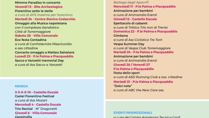 Cartellone eventi Torrestate agosto e settembre 2021