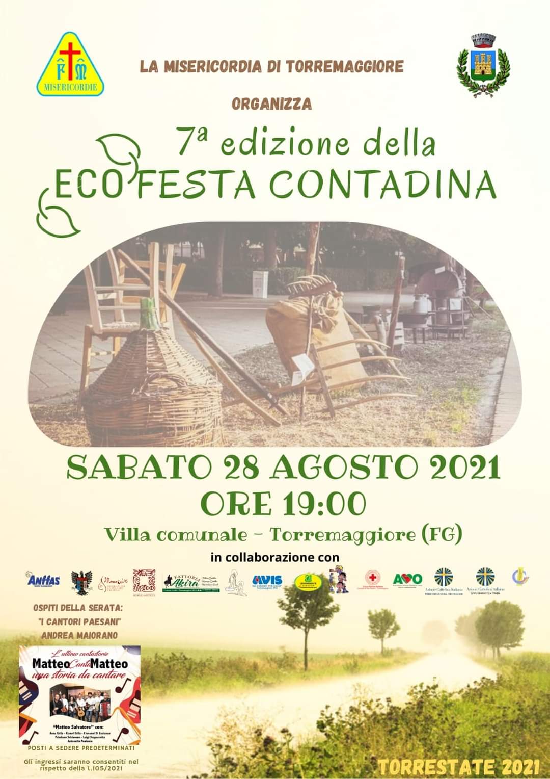 7^edizione della Festa Contadina il 28 agosto 2021 a Torremaggiore alla Villa Comunale Federico II di Svevia a partire dalle ore 19
