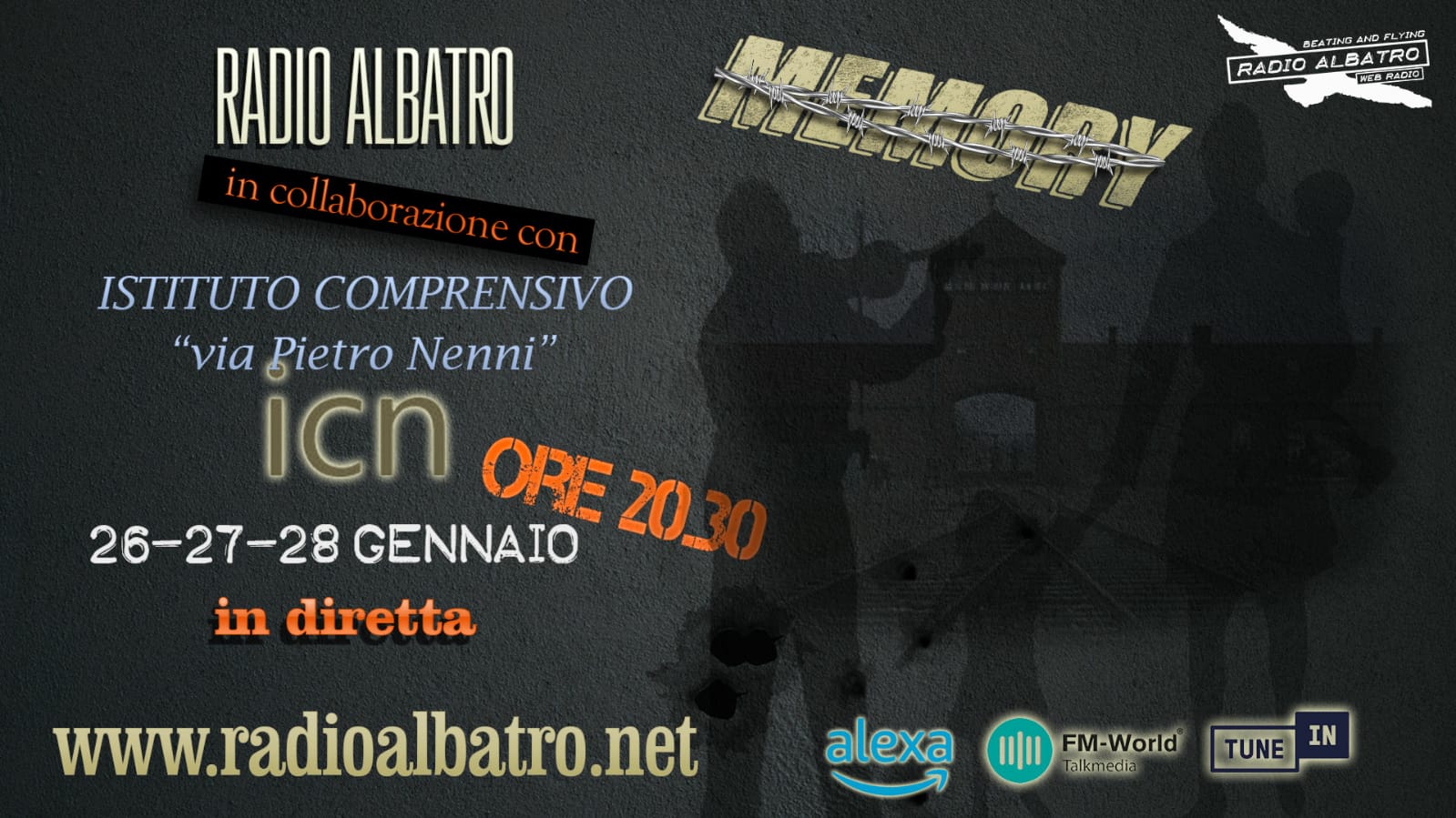 L’Istituto Comprensivo di Via Nenni a Radio Albatro per il Memory Day il 26,27 e 28 gennaio 2022 a partire dalle ore 20.30