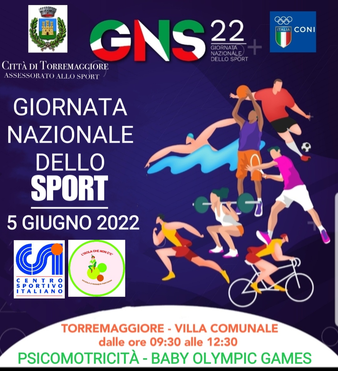 5 giugno 2022: Giornata Nazionale dello Sport presso la Villa Comunale dalle ore 9.30