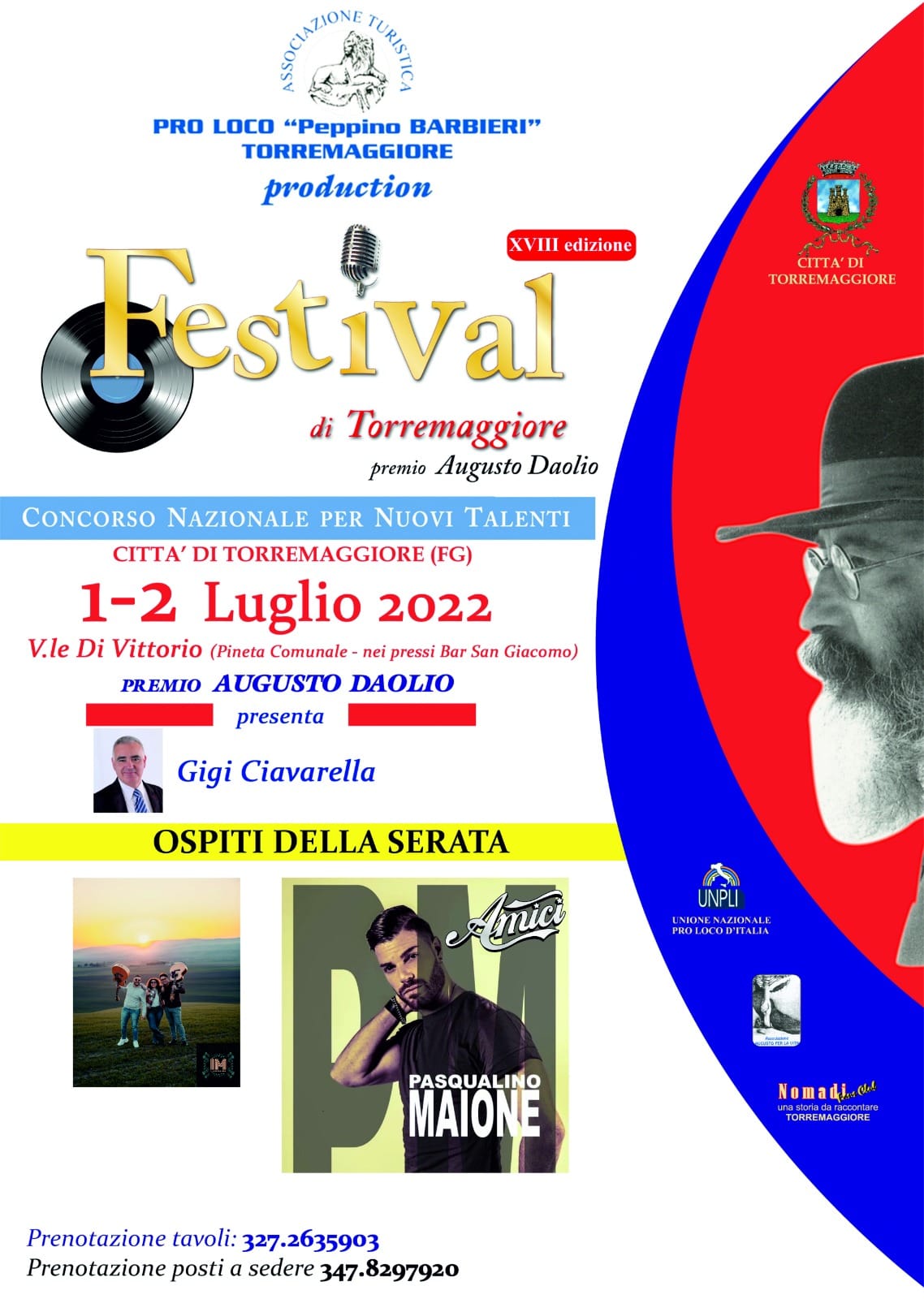 XVIII Festival di Torremaggiore Premio Augusto Daolio in data 1 e 2 luglio 2022 presso la Pineta Comunale