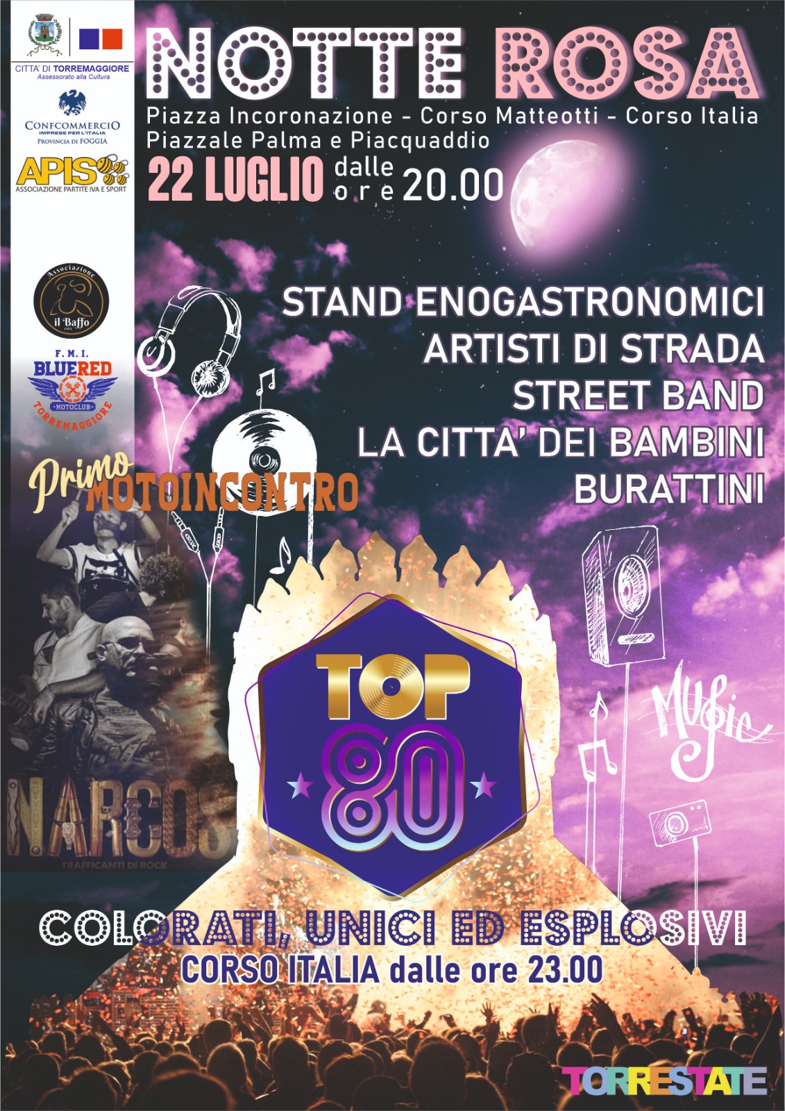 22 luglio 2023: programma ufficiale della Notte Rosa a Torremaggiore con avvio alle ore 20