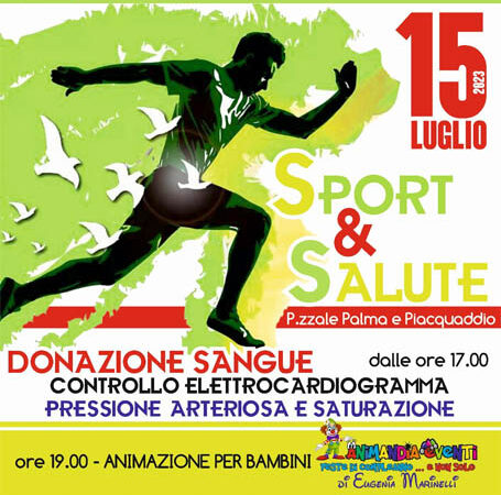Sport & Salute con donazione di sangue AVIS a partire dalle ore 17 il 15 luglio 2023 a Torremaggiore