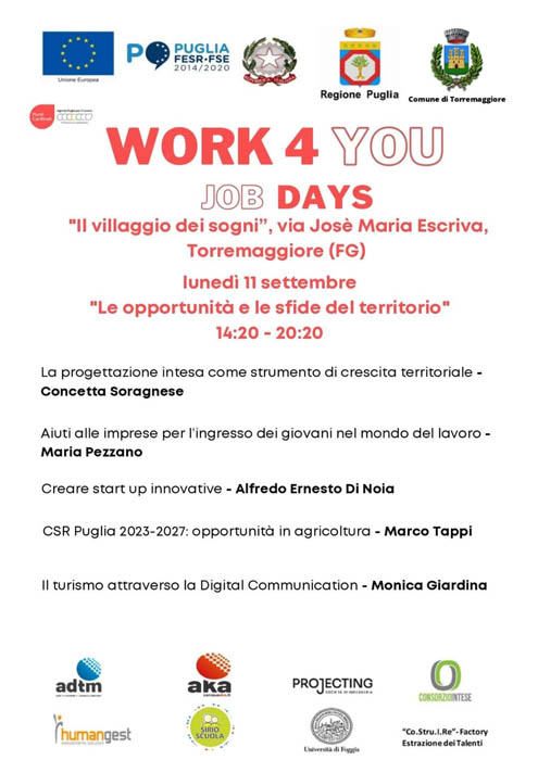 PUNTI CARDINALI WORK4YOU – JOB DAY A TORREMAGGIORE L’11 SETTEMBRE 2023