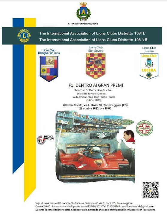Formula 1: dentro ai Gran Premi, convegno del Lions al Castello Ducale De Sangro di Torremaggiore, relaziona il dott Domenico Salcito