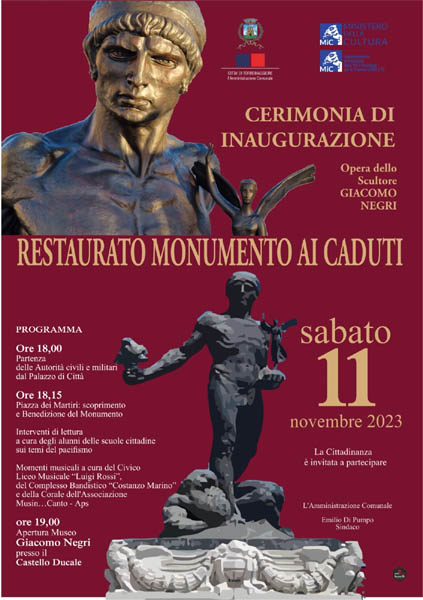 Torremaggiore: cerimonia di inaugurazione del Vittorioso sabato 11 novembre 2023 a partire dalle ore 18