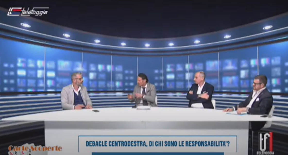 Puntata televisiva di Carte Scoperte andata in onda su Tele Foggia sulla debacle del centrodestra alle Comunali di Foggia e sulla discussione sulle elezioni comunali 2024 a San Severo, Torremaggiore, San Giovanni Rotondo e Manfredonia