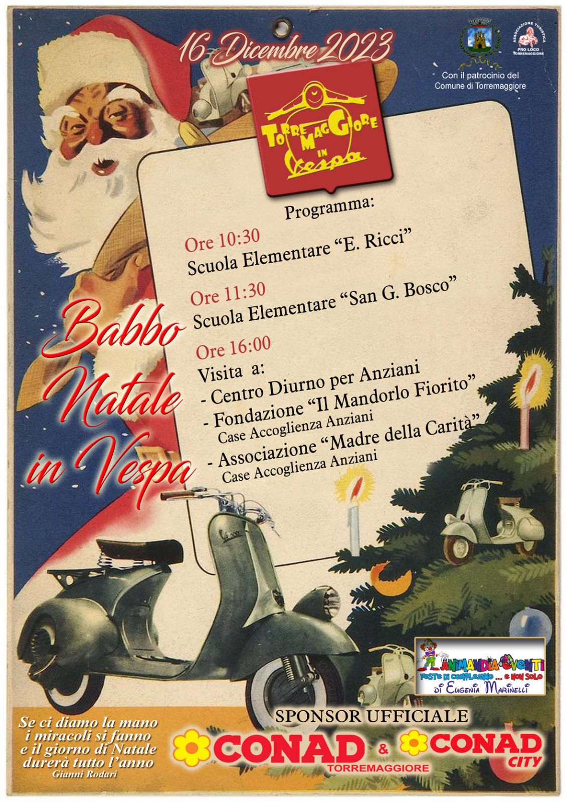 BABBO NATALE IN VESPA OTTAVA EDIZIONE A TORREMAGGIORE IL 16 DICEMBRE 2023