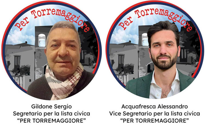 Civica Per Torremaggiore: Sergio Gildone è il nuovo segretario mentre Alessandro Acquafresca è il suo vice a supporto di Massima Manzelli candidata alla carica di sindaco alle comunali 2024