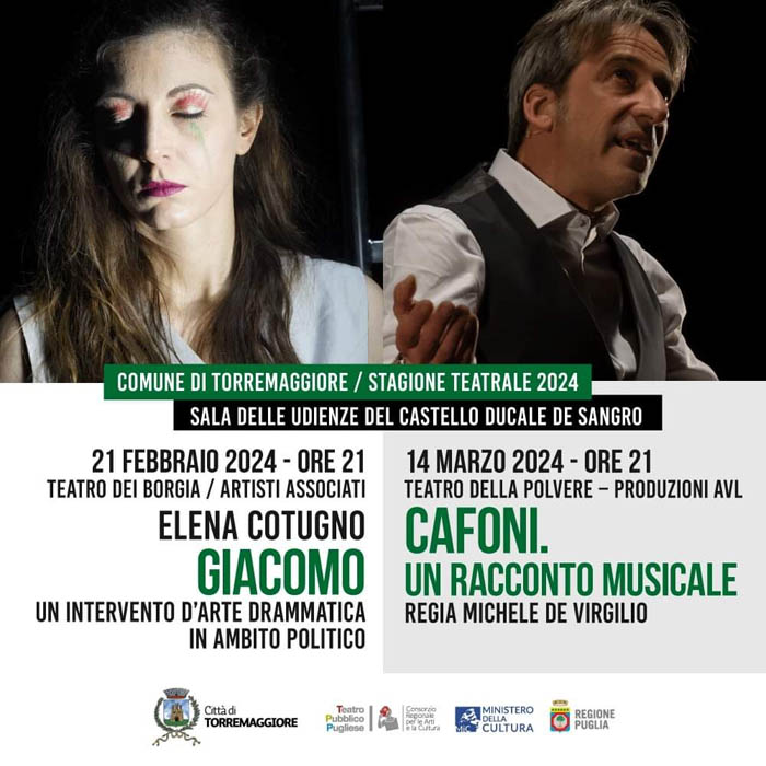 Al via con la stagione teatrale 2024 a Torremaggiore presso la Sala delle Udienze del Castello Ducale De Sangro dal 21 febbraio