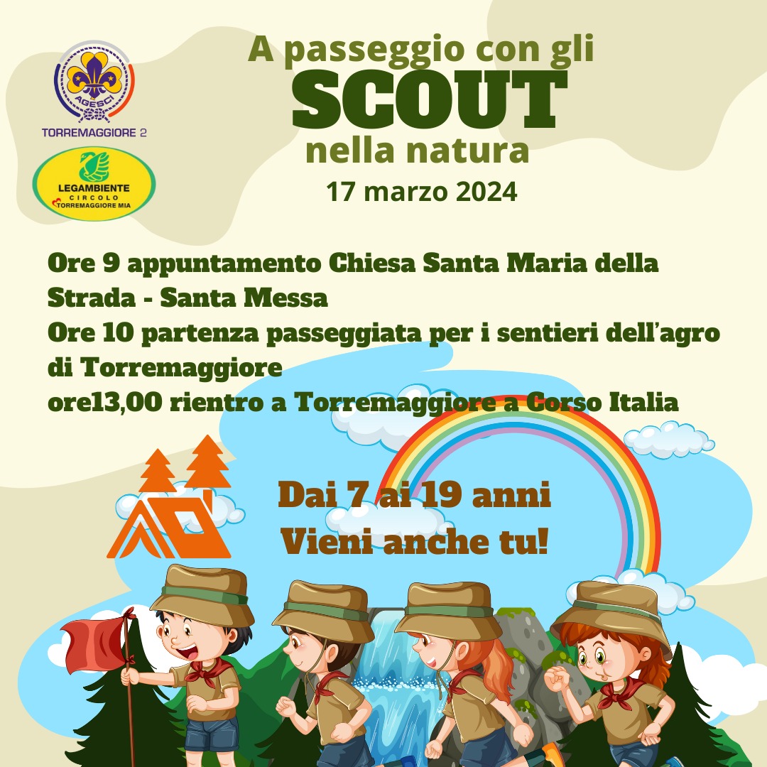 A passeggio con gli scout nella natura: appuntamento a Torremaggiore domenica 17 marzo 2024