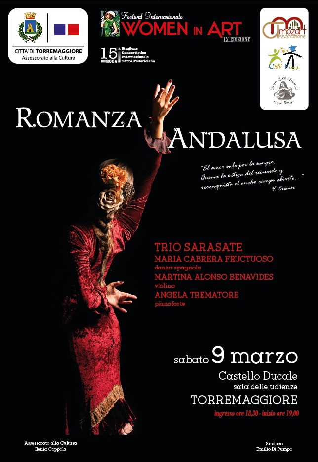 Concerto musicale Romanza Andalusa organizzato dall’Associazione Mozart sabato 9 marzo a partire dalle ore 19 al Castello Ducale De Sangro