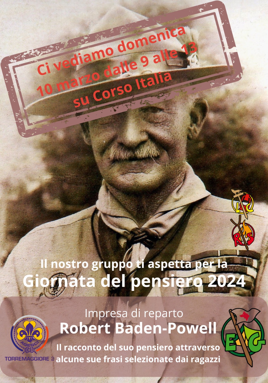 Domenica 10 marzo 2024 il gruppo scout Agesci Torremaggiore 2 celebra la Giornata del Pensiero presso Corso Italia a partire dalle ore 9