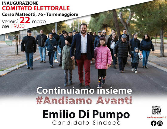 Inaugurazione del comitato elettorale per Emilio Di Pumpo sindaco venerdì 22 marzo 2024 a partire dalle ore 19 su Corso Giacomo Matteotti 76