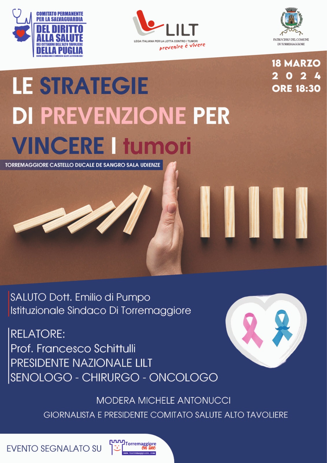 CONVEGNO SULLE STRATEGIE DI PREVENZIONE PER VINCERE I TUMORI: SE NE PARLA A TORREMAGGIORE IL 18 MARZO 2024 CON IL PROF FRANCESCO SCHITTULLI AL CASTELLO DUCALE DE SANGRO A PARTIRE DALLE ORE 18.30